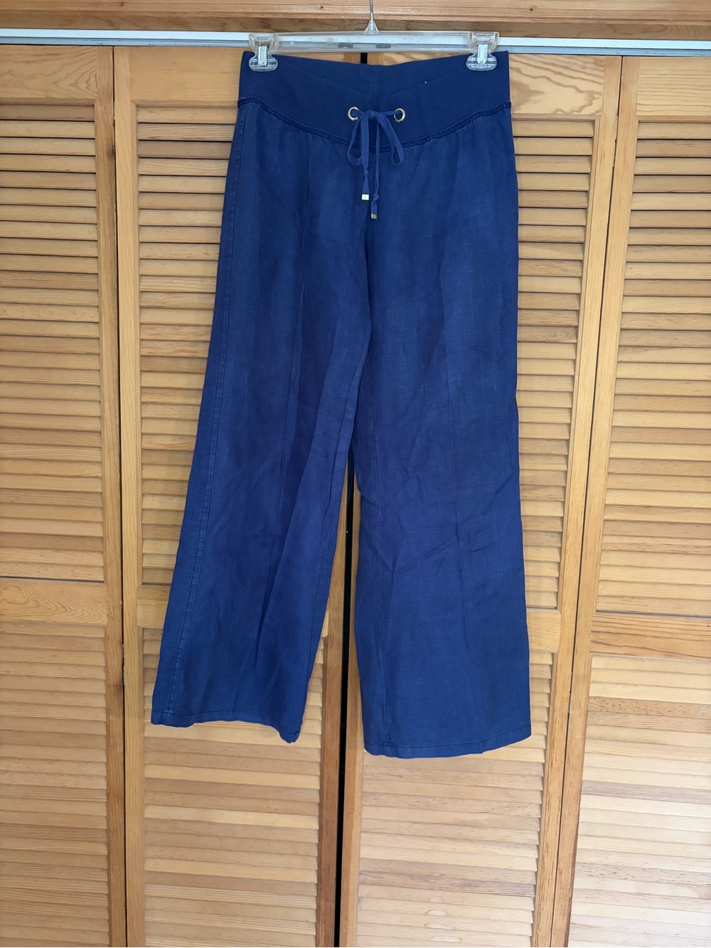 Lilly Pulitzer Navy Blue Linen Wide-Leg Drawstring Beach Pants - Size M